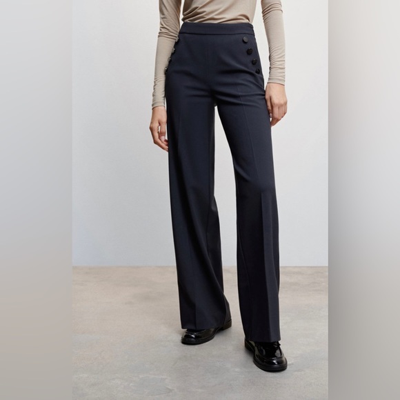 Mango Pants - MANGO DARK NAVY Side Button Pants